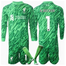 Liverpool Alisson Becker #1 Målvakt Bortaställ Barn 2024-25 Långa ärmar (+ Korta byxor)